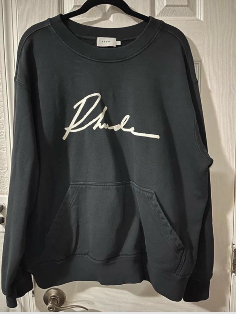 Rhude Black Crewneck Sweatshirt with White Script Logo